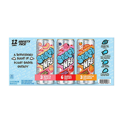 Splash NRG in Variety Flavored with Sparkling EnergyWater Beverage Sleek Can, 12 ct./11.5 fl. oz.
