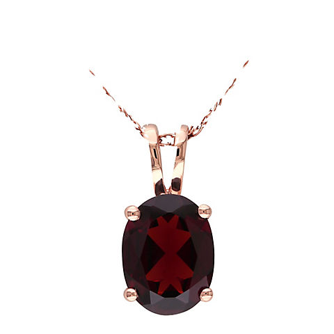 1.37 ct. t.g.w. Garnet Oval Solitaire Necklace in 10k Rose Gold