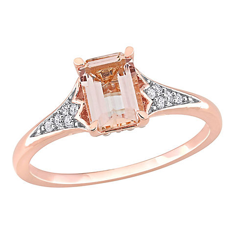 0.86 ct. t.g.w. Morganite and 0.1 ct. t.w. Diamond Emerald-Cut Engagement Ring in 10k Rose Gold
