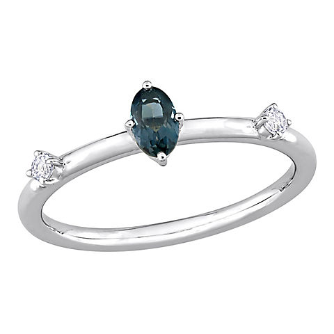 0.33 ct. t.g.w. London Blue Topaz and White Topaz Oval Stackable Ring in 10k White Gold