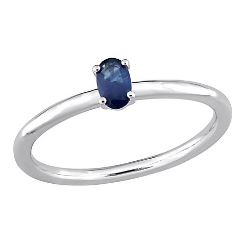 0.33  ct. t.g.w. Blue Sapphire Oval Solitaire Stackable Ring in 10k White Gold