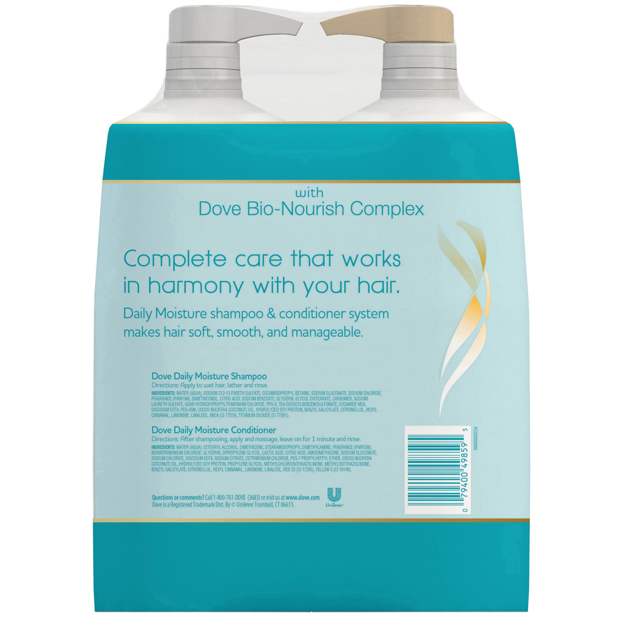 Two containers Dove Nourishing Oil Care Hair shampoo and