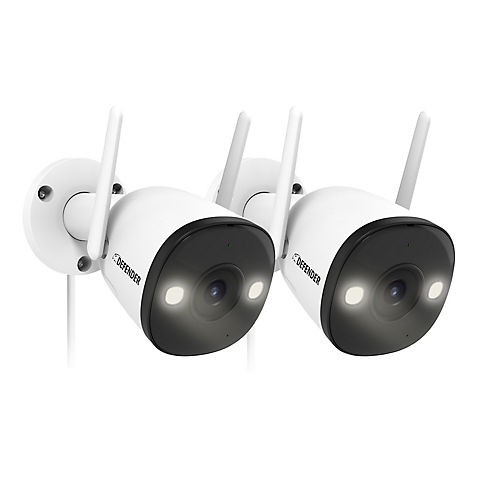 Defender Guard Pro 2K Wi-Fi Plug-in Security Camera with Color Night Vision, Smart Human Detection and Spotlight, 2 pk.