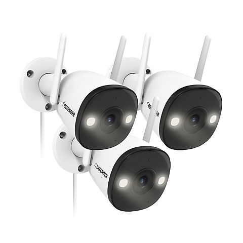 Defender Guard Pro 2K Wi-Fi Plug-in Security Camera with Color Night Vision, Smart Human Detection and Spotlight, 3 pk.