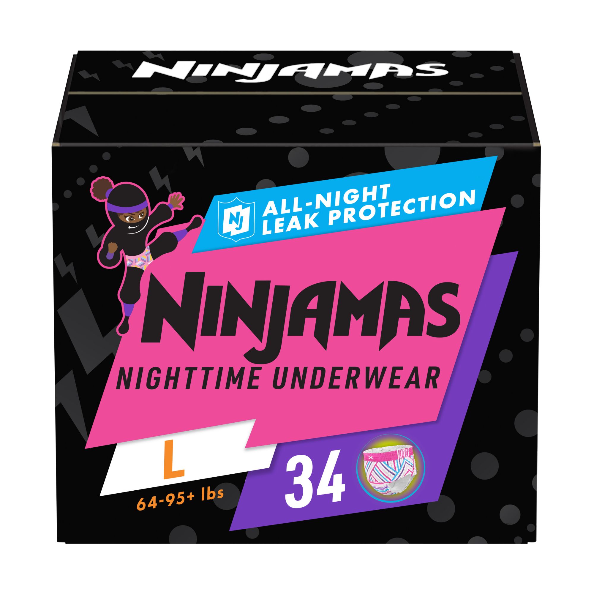 Ninjamas Underwear, Nighttime, L/XL (64-125 lbs), Super Pack - 34 underwear