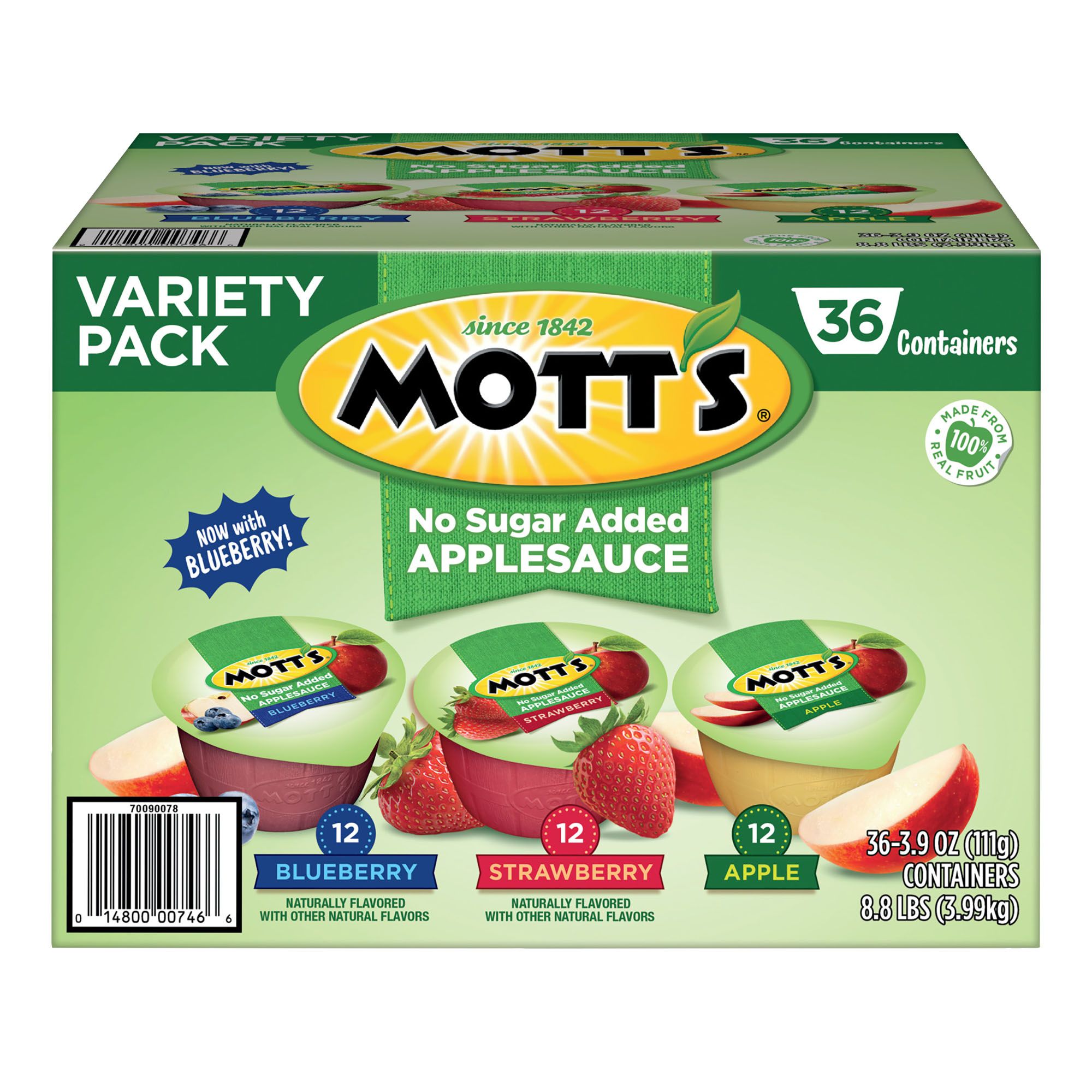 Mott's No Sugar Added Applesauce Pack, 36 pk./3.9 oz.