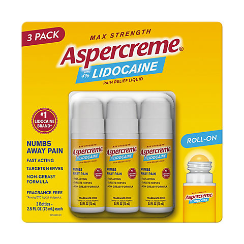 Aspercreme w Lidocaine No-Mess Roll-On, 3 ct./2.5 oz.