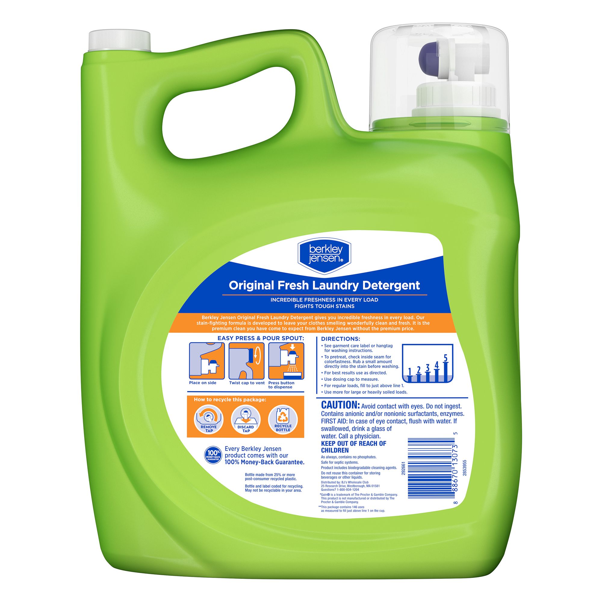 Berkley Jensen Liquid Laundry Detergent, Original Fresh Scent, 200 oz.