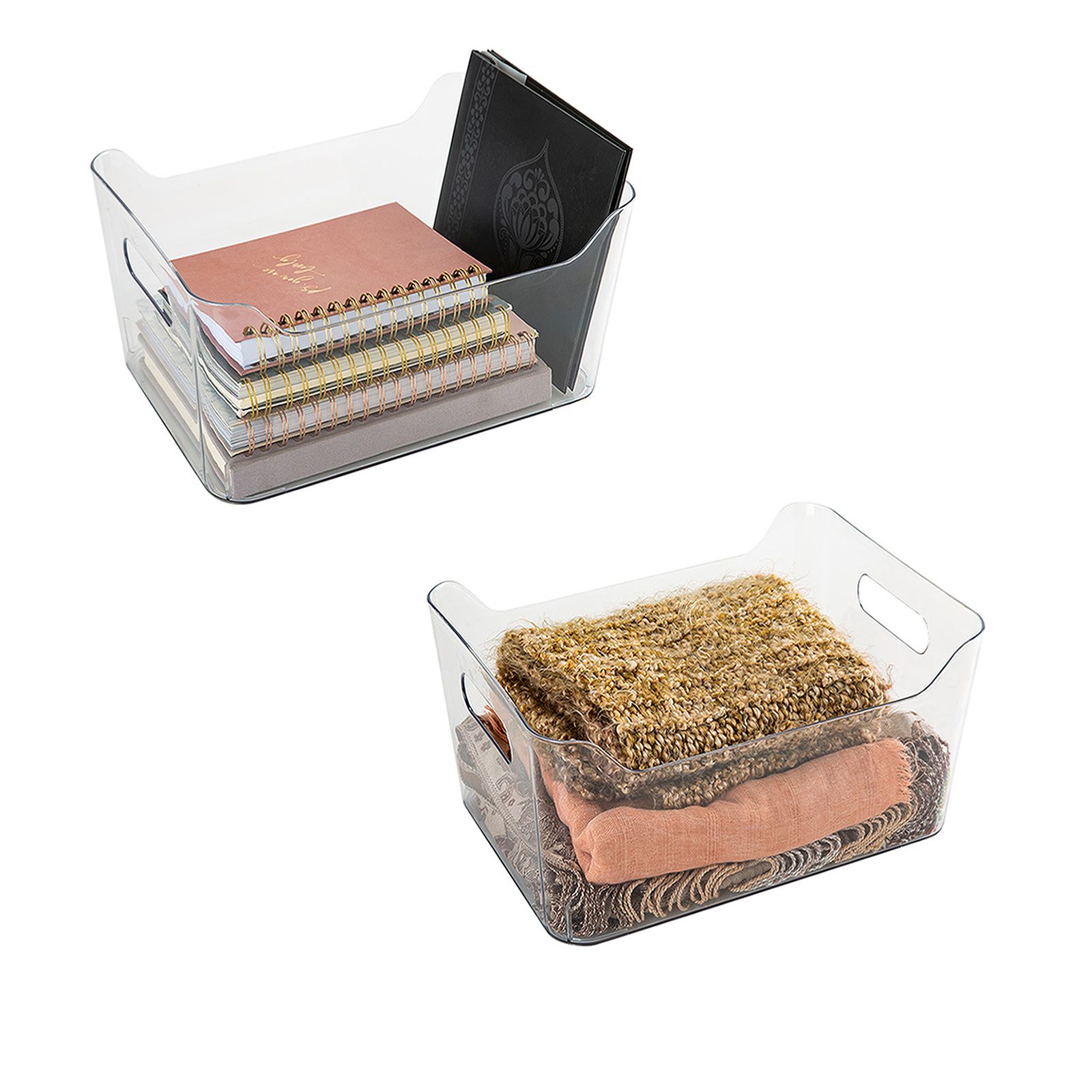 Plastic Organizer Bins, Large - 2 Pack, Clear