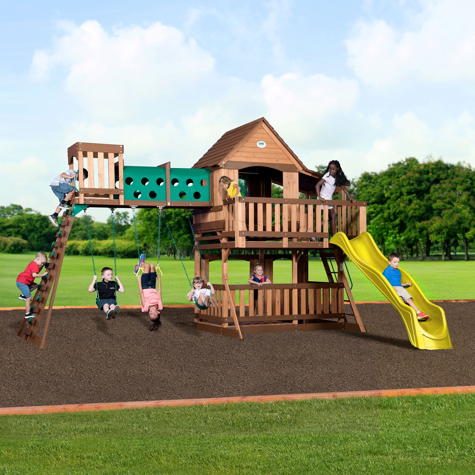 Wooden playhouse swing set new arrivals