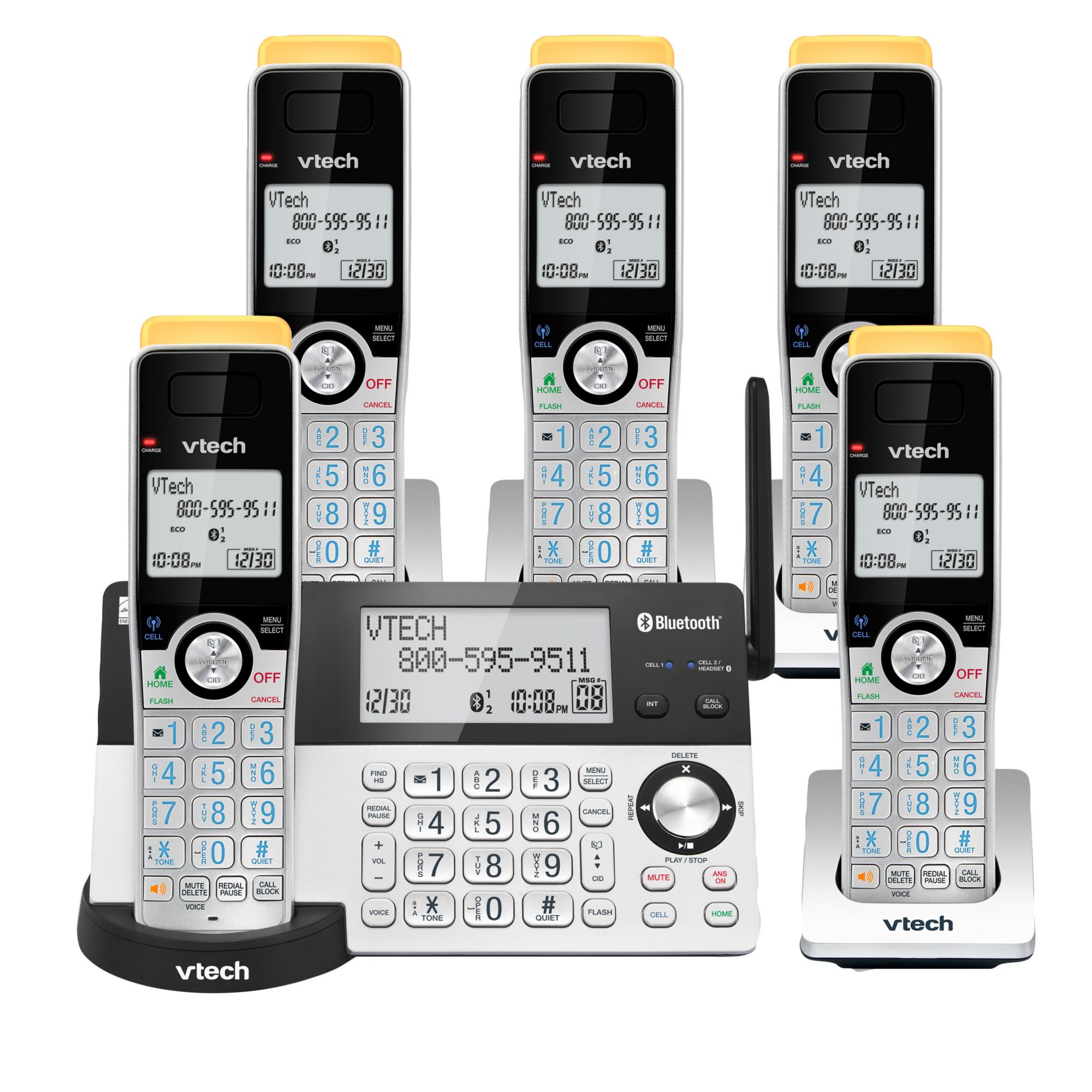 Vtech 5-Handset Cordless Phone with Super Long Range, Bluetooth Connect to  Cell, Smart Call Blocker and Answering System