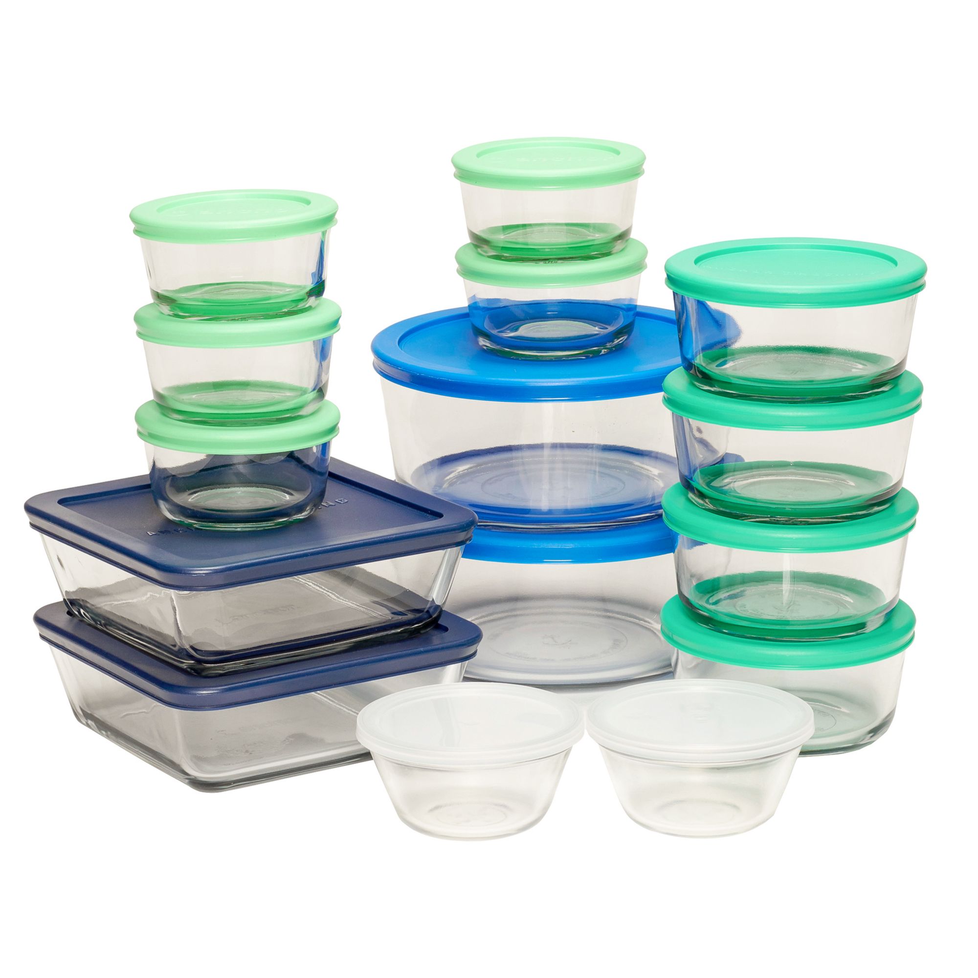 Anchor Hocking Clear Glass Storage 30 Piece Set with Navy Lids