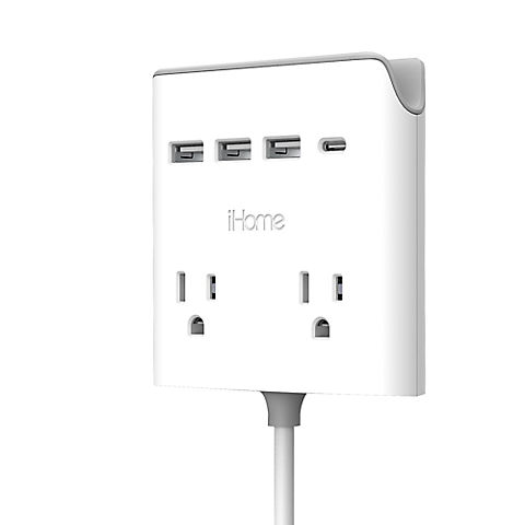iHome Power Reach C Outlet with 2 AC Outlets, 1 USB-C Port and 3 USB-A Ports - White