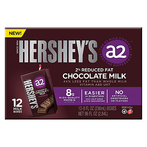 Hershey's a2 Milk Chocolate Aseptic Milk, 12 ct./8 oz.