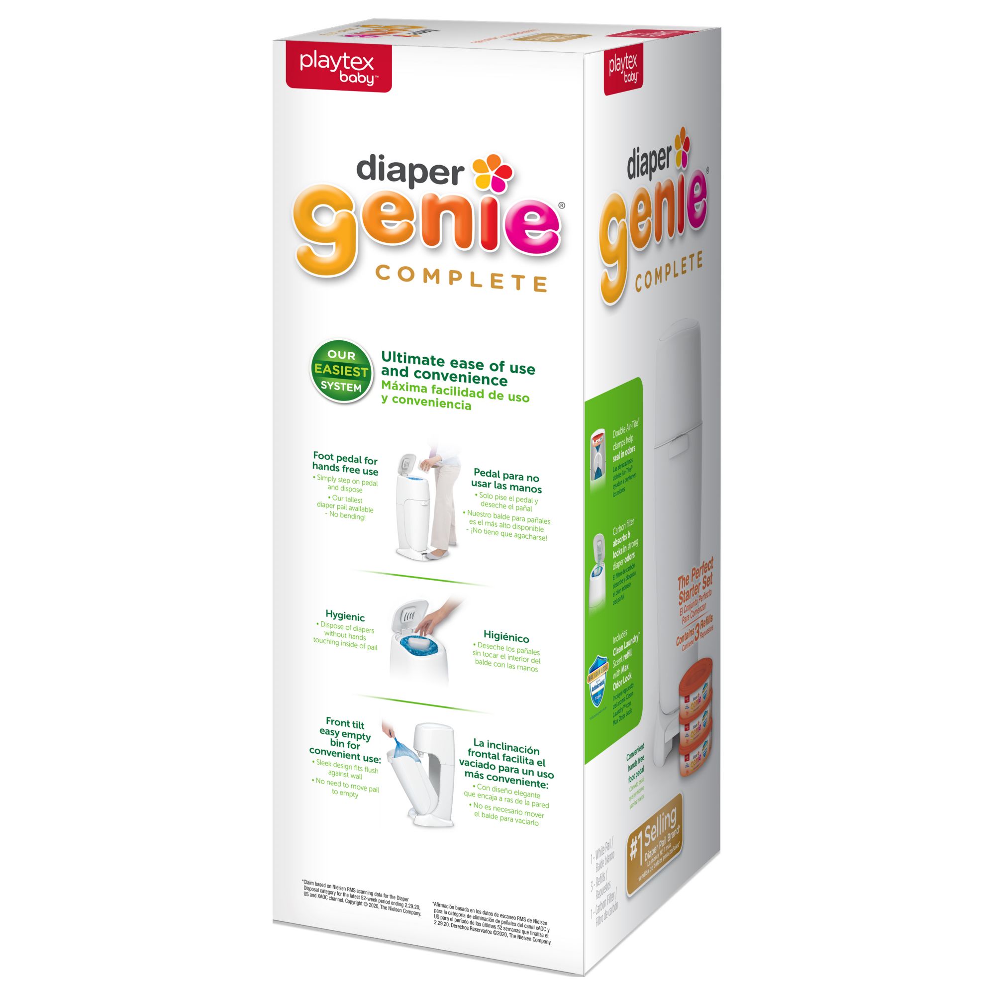 Playtex Diaper Genie Complete Starter Set Pail & 3 Free Refills, Built-In  Odor Controlling Antimicrobial