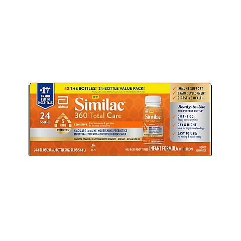 Similac 360 Total Care Sensitive Infant Formula, Ready-to-Feed Bottle, Case of 24, 8 fl. oz.