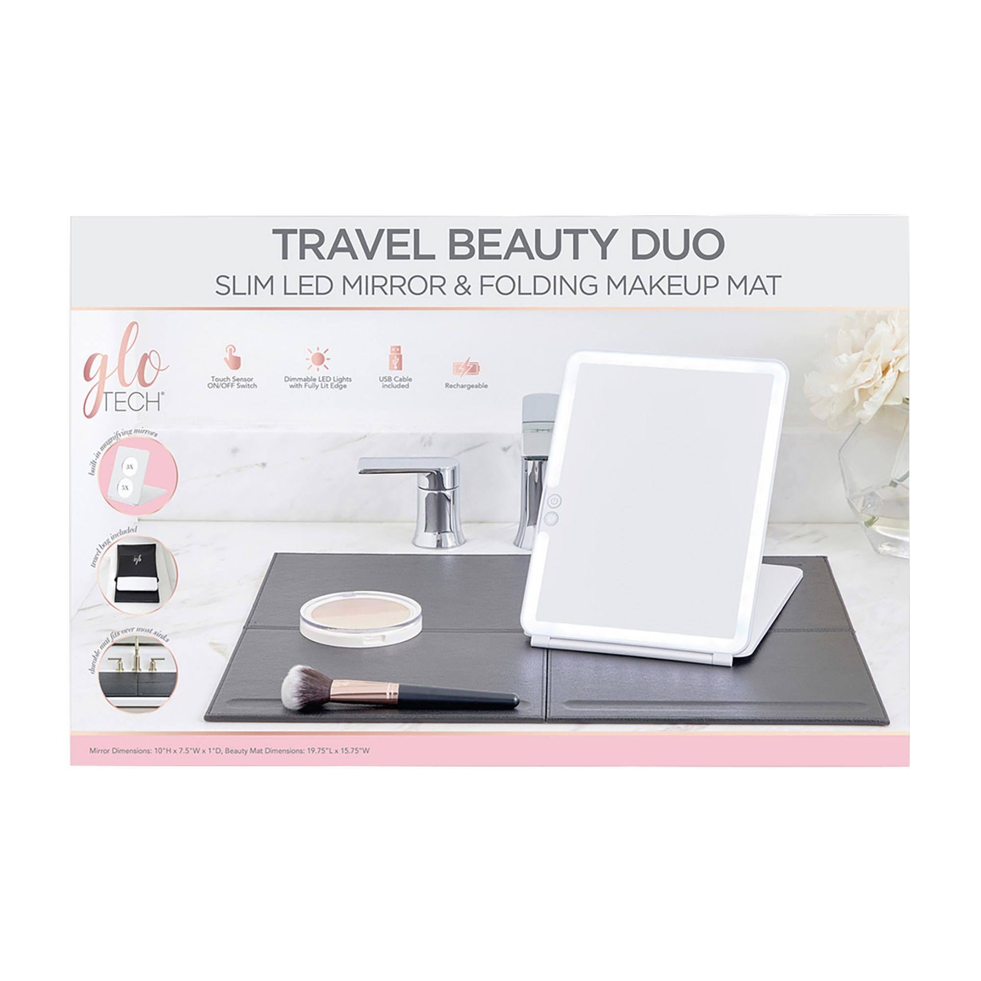 GlOTech Portable Beauty Station LED Lights Mirror w/Makeup Mat