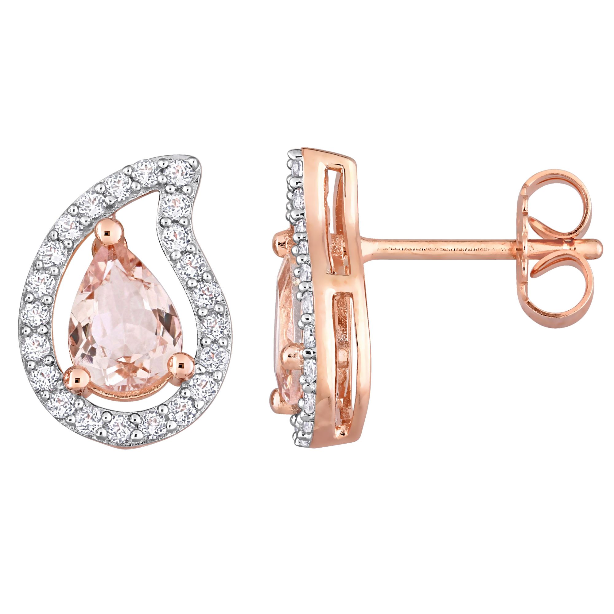 1.5 ct. t.g.w Morganite and White Topaz Teardrop Stud Earrings in Rose  Plated Sterling Silver