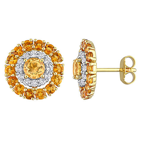 3.5 ct. t.g.w Citrine and White Topaz Halo Stud Earrings in 18k Yellow Gold Plated Sterling Silver