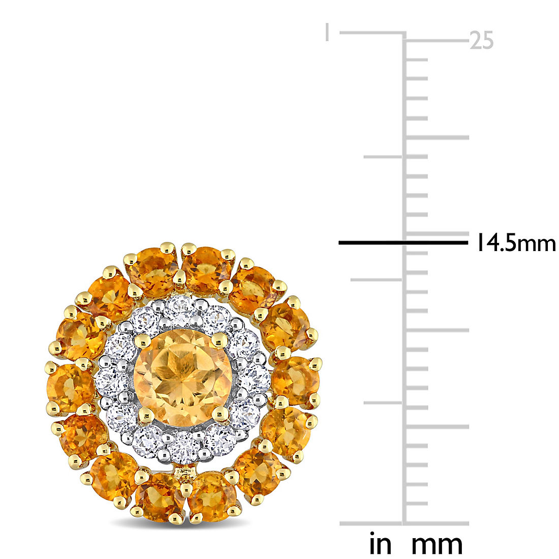 Sterling Silver Round Citrine and White Topaz Halo Post Earrings Sterling Silver Round Citrine and White Topaz Halo Post Earrings