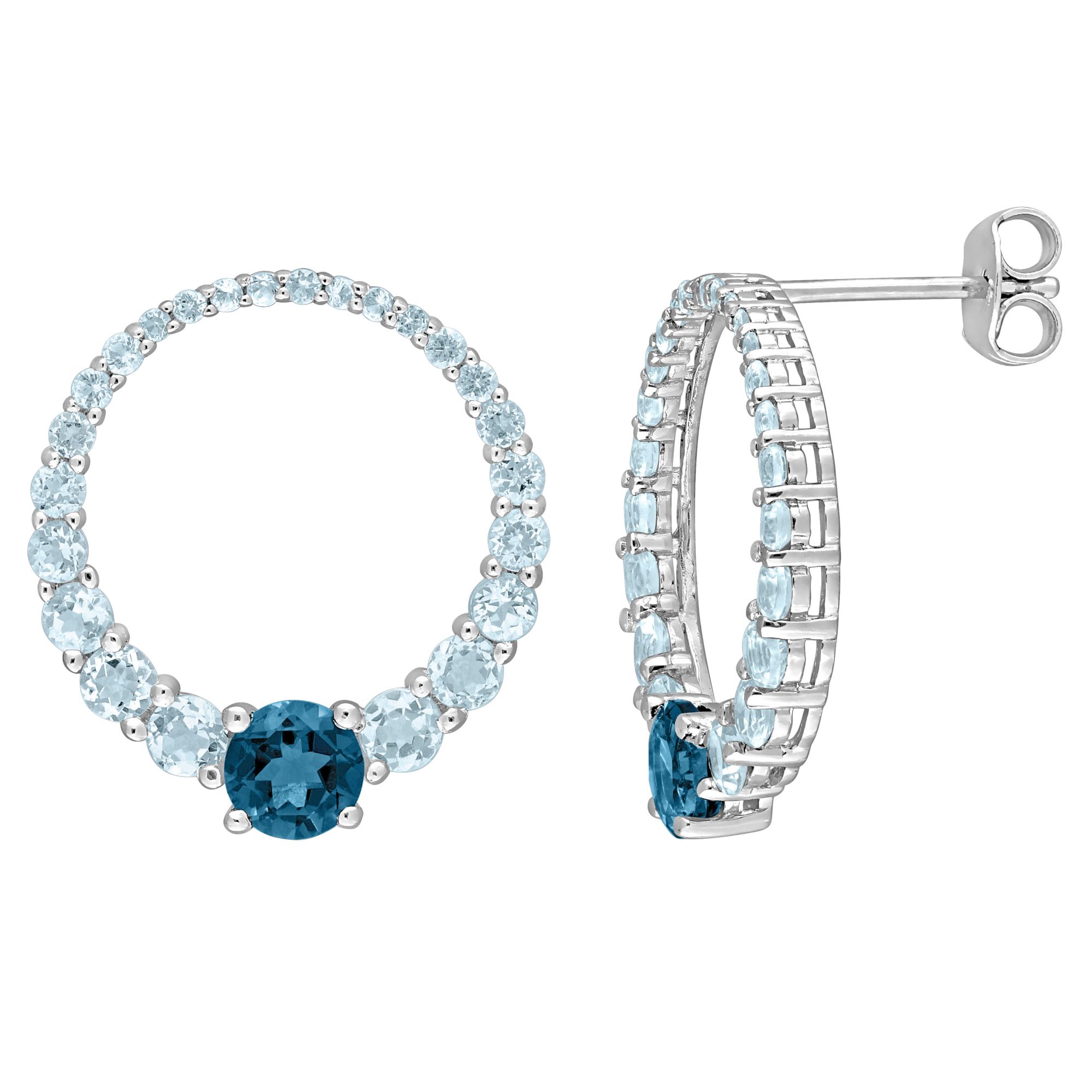 2.6 ct. t.g.w Blue Graduated Circle Hoop Earrings in Sterling Silver