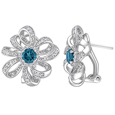 1.87 ct. t.g.w Blue and White Topaz Flower Earrings in Sterling Silver