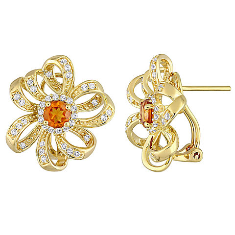 1.6 ct. t.g.w Citrine and White Topaz Flower Earrings in 18k Yellow Gold Plated Sterling Silver
