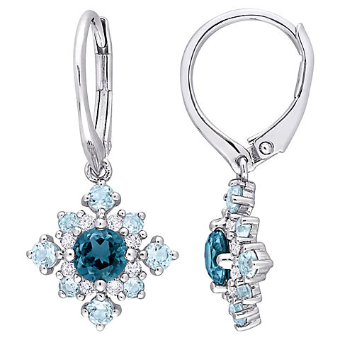 2.62 ct. t.g.w Blue and White Topaz Cluster Drop Earrings in Sterling Silver