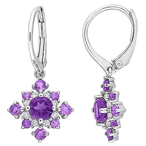 2.1 ct. t.g.w Amethyst and White Topaz Cluster Drop Earrings in Sterling Silver