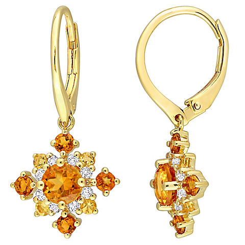 2.1 ct. t.g.w Citrine and White Topaz Cluster Drop Earrings in 18k Yellow Gold Plated Sterling Silver
