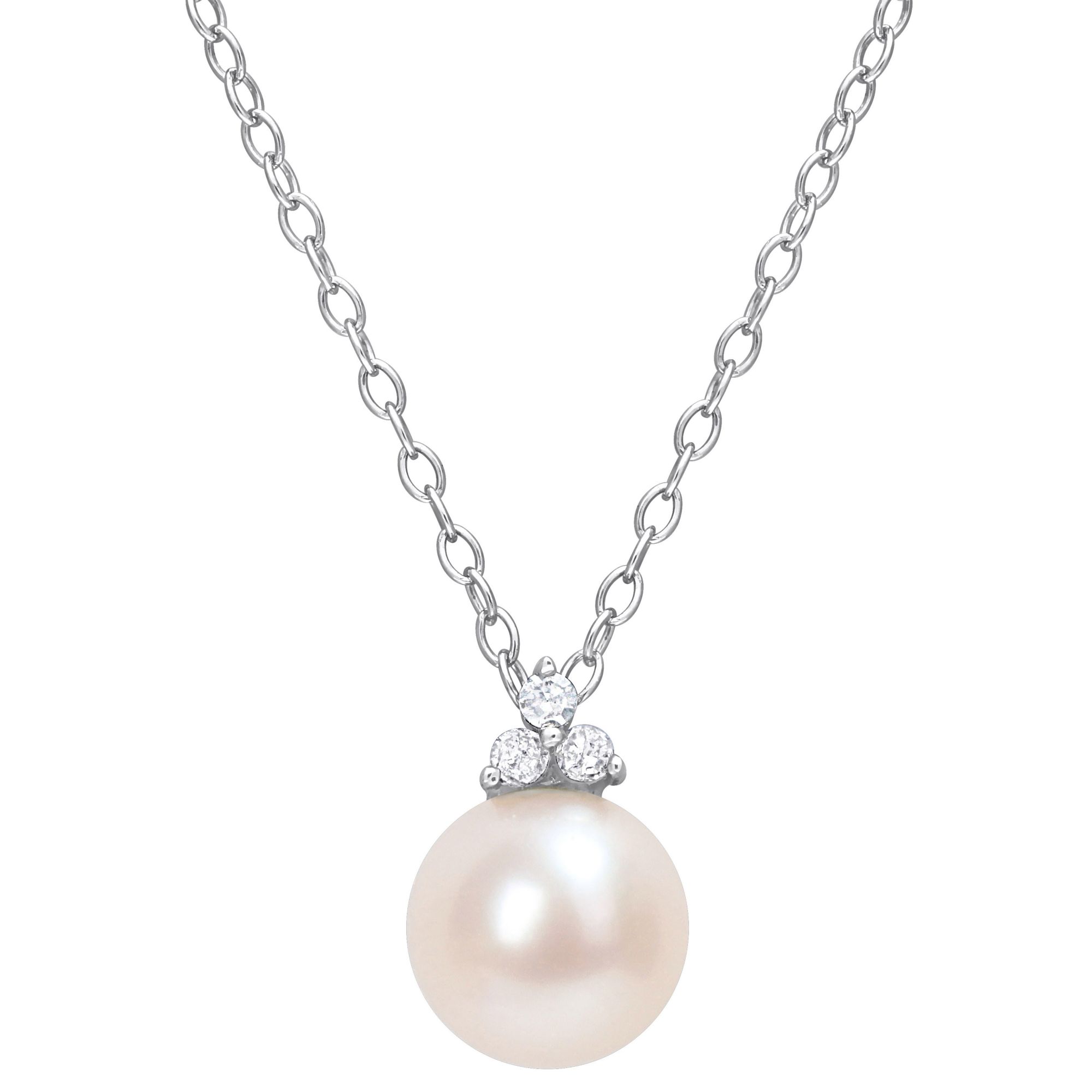 8-8.5mm Cultured Freshwater Pearl and Diamond Accent Pearl Necklace in ...