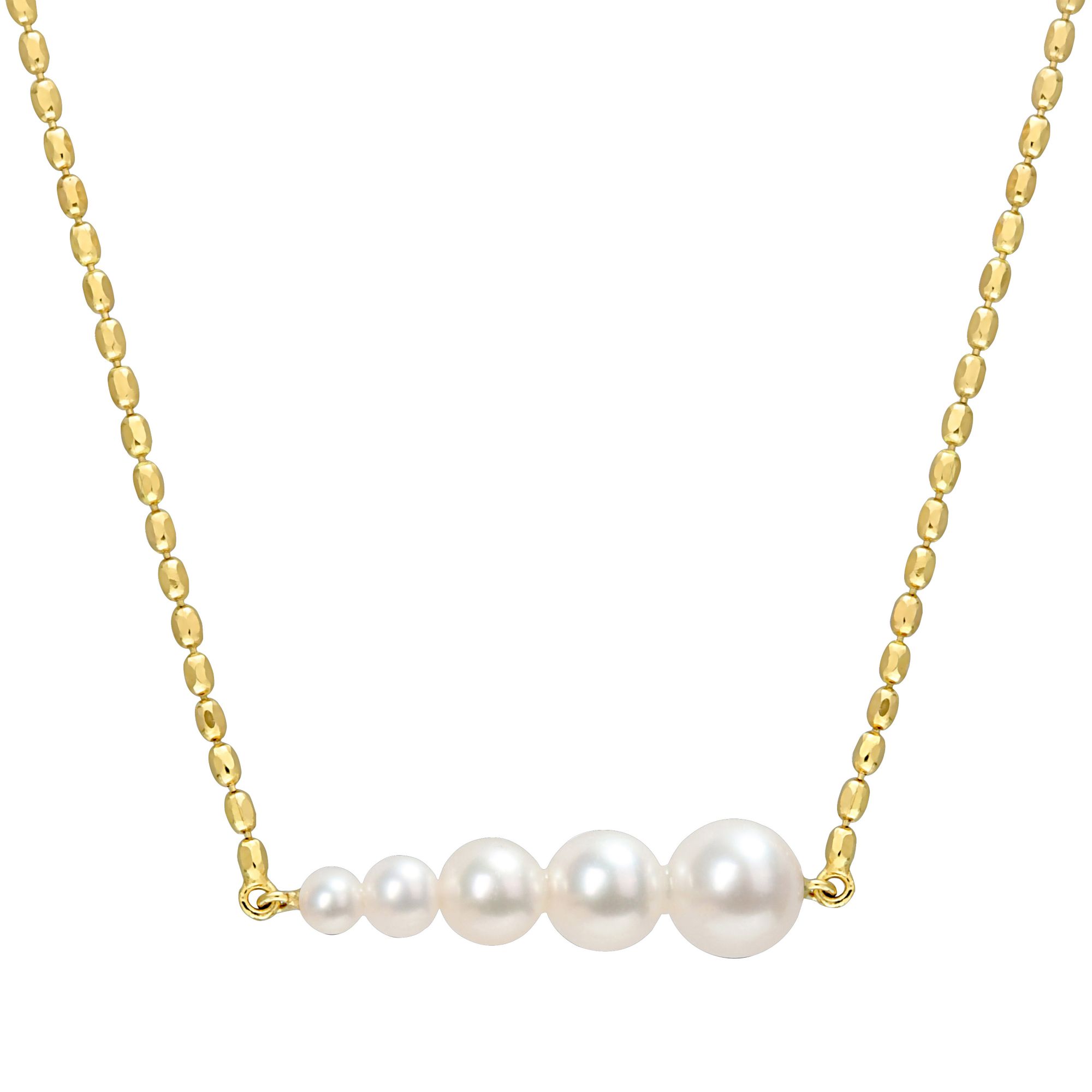 3-7.5mm Cultured Freshwater Pearl Graduated Bar Necklace in 18k Yellow ...