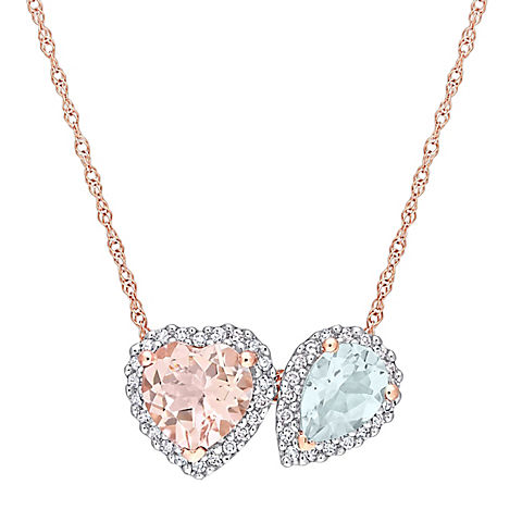 1.75 ct. t.g.w Morganite Aquamarine and 0.2 ct. t.w Diamond Necklace in 10k Rose Gold
