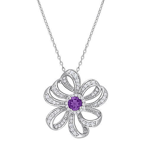 2 ct. t.g.w Amethyst and White Topaz Flower Necklace in Sterling Silver