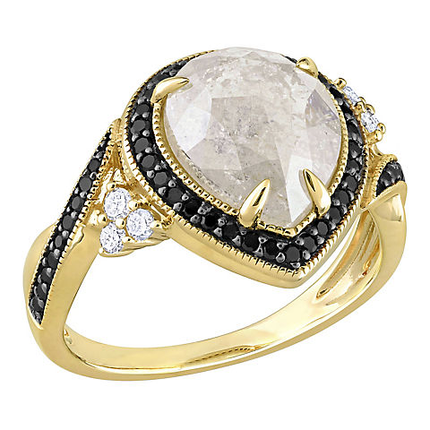 3.16 ct. t.w. Salt and Pepper Black and White Diamond Teardrop Halo Ring in 10k Yellow Gold