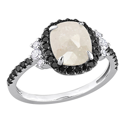 2 ct. t.w. Salt and Pepper Black and White Diamond Halo Ring in 10k White Gold