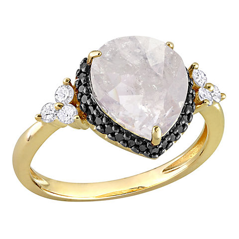 3.14 ct. t.w. Salt and Pepper Black and White Diamond Teardrop Halo Ring in 10k Yellow Gold