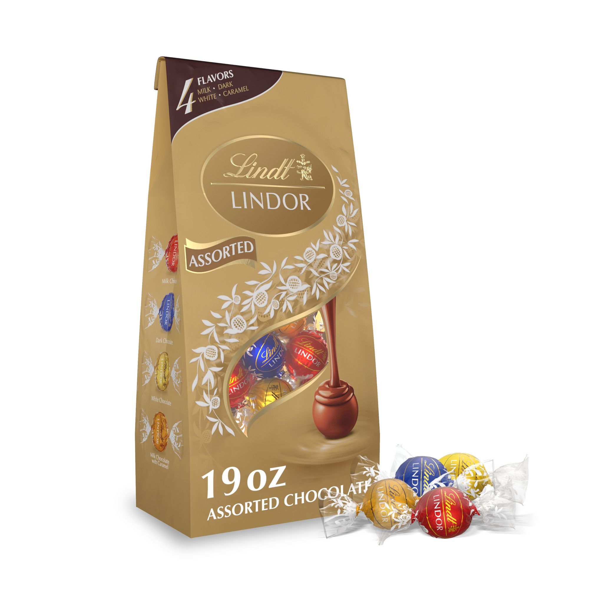 Lindt LINDOR 4 Flavors Assorted Truffles, 19 oz. Bag