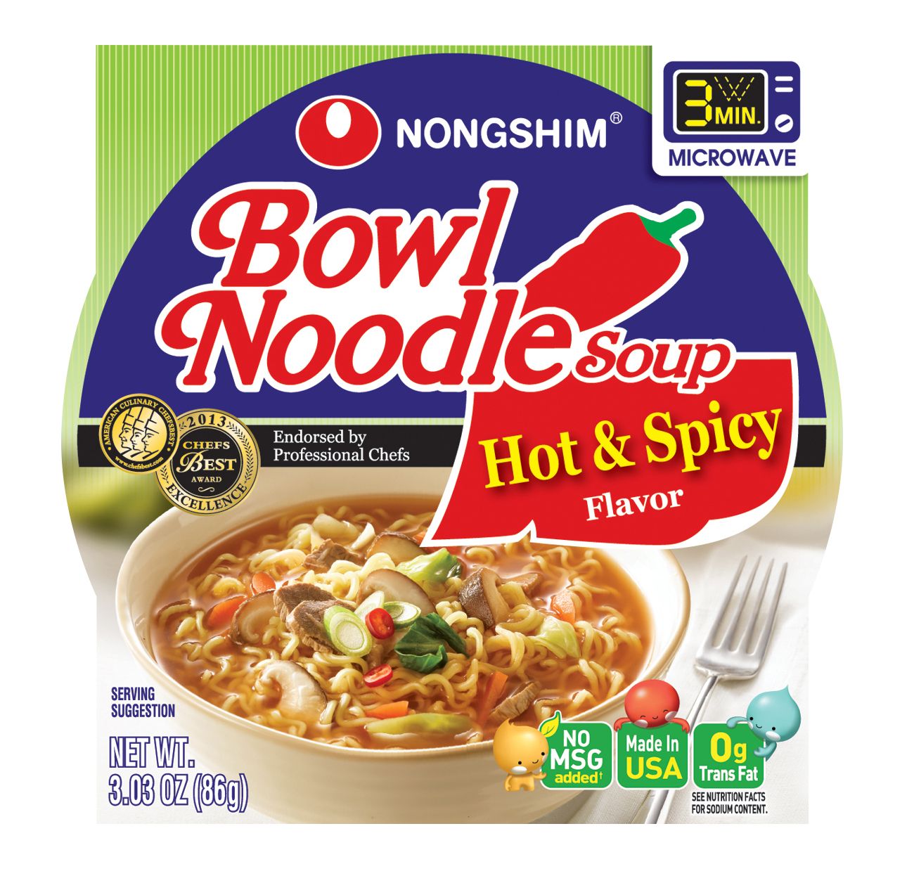 Nissin Hot and Spicy Bowl Noodles Chicken, 3.32 Ounce (Pack of 12)