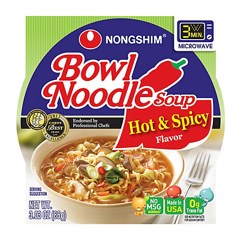 Nong Shim Hot & Spicy Bowl Noodle Soup, 12 pk./3.03 oz.
