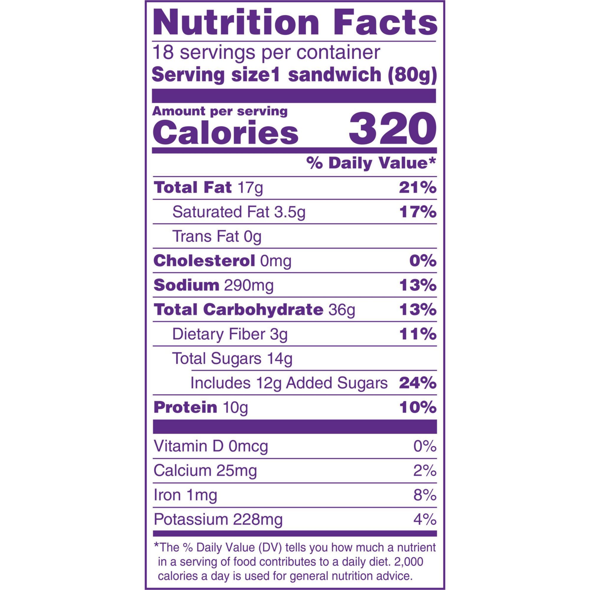 Smucker's Uncrustables Peanut Butter & Grape Jelly Sandwiches, Frozen, 11g Protein, 18 ct./2.8 oz.