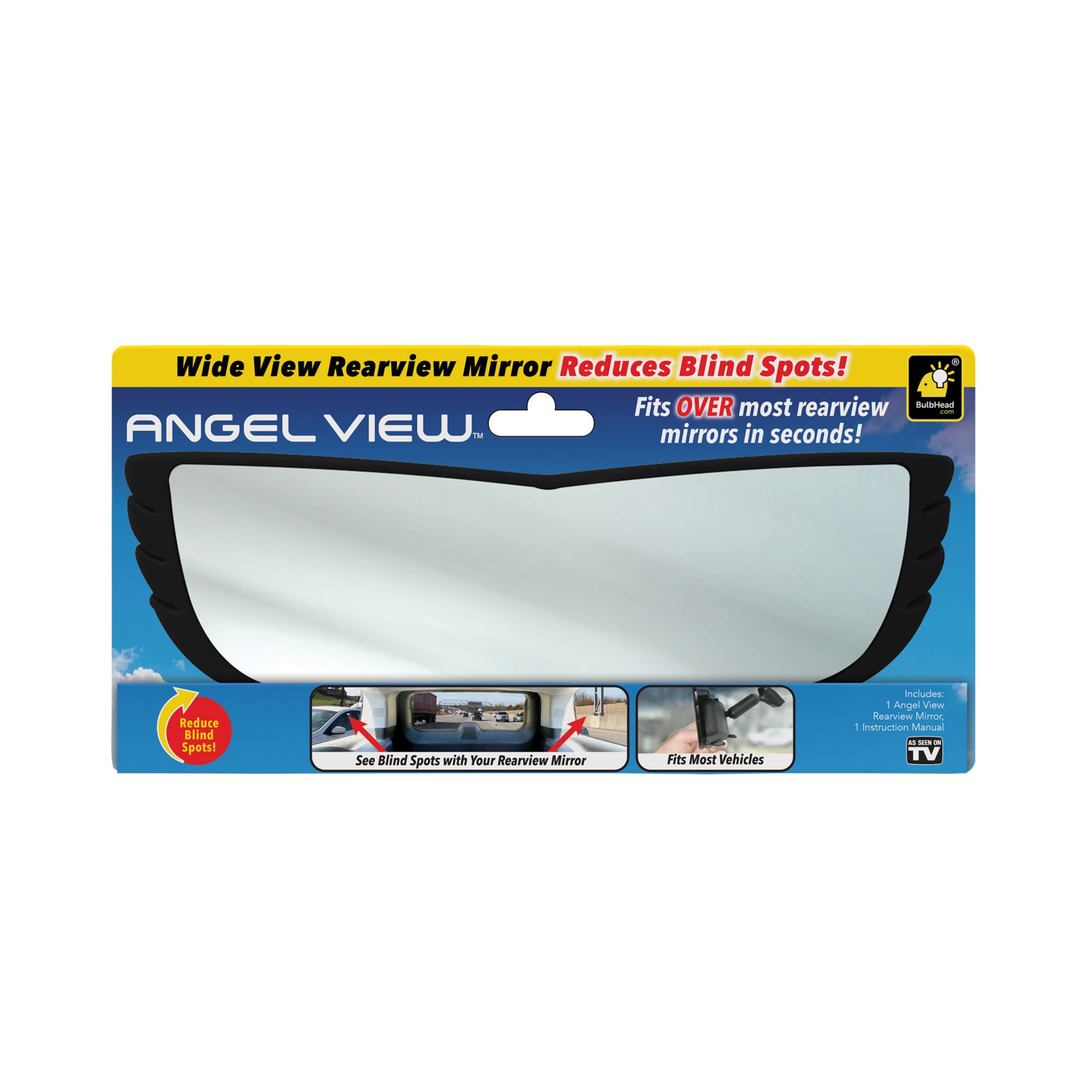 Angel View Wide-Angle Rearview Mirror - As Seen On TV - Black Convex Car  Mirror