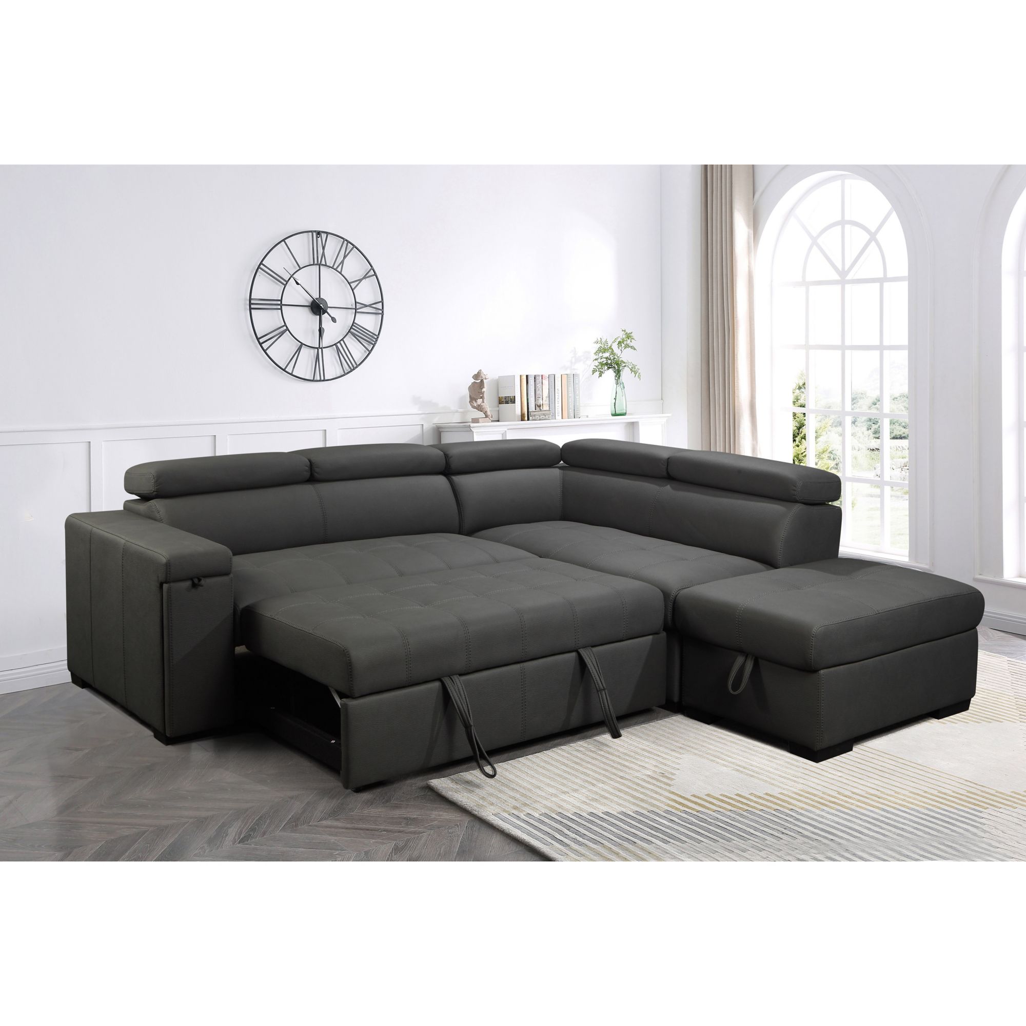 Abbyson Home Macey Fabric Sectional With Pullout Bed - Dark Gray