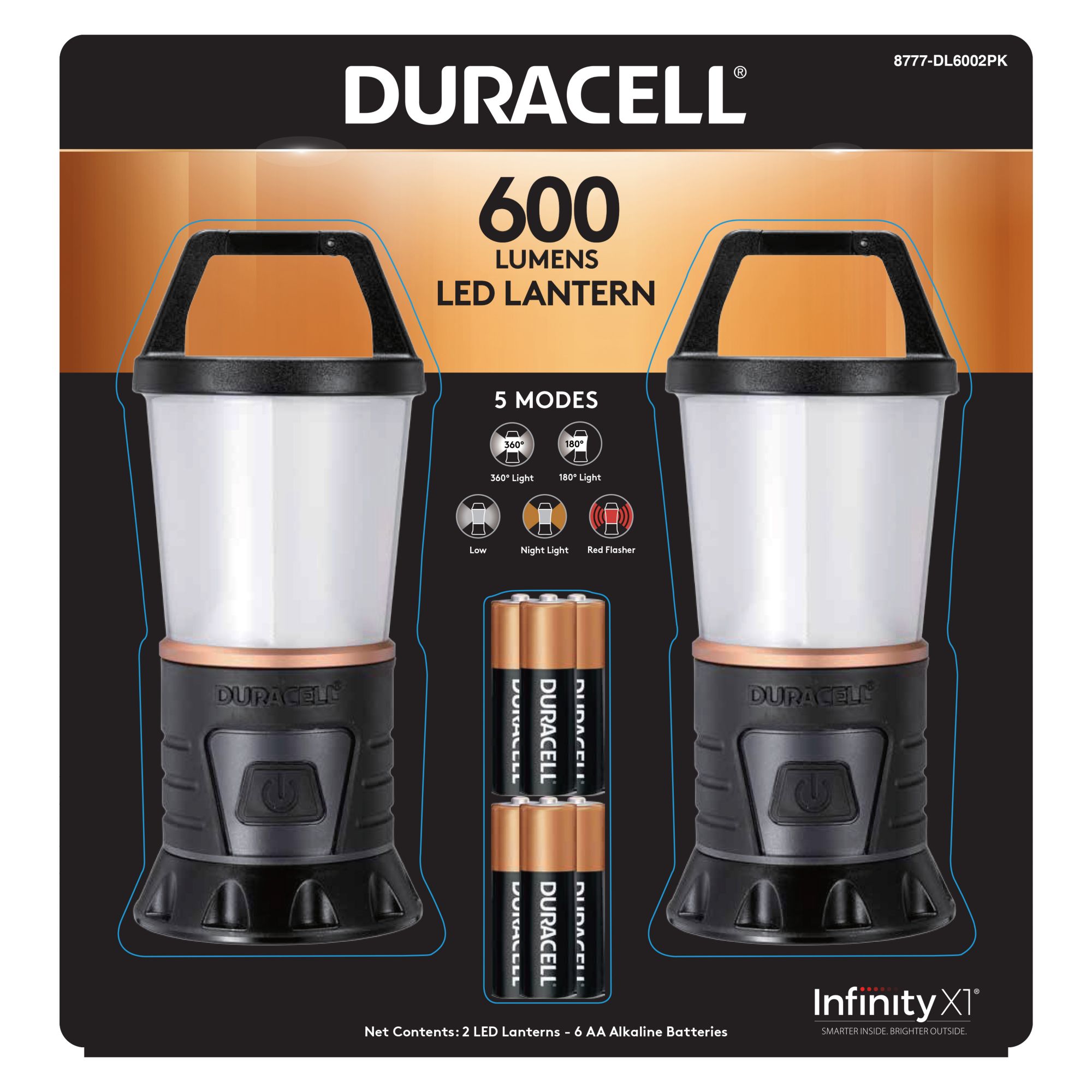  Duracell 600 Lumen LED Lantern with 360° & 180° lighting for  Camping, Fishing, & Emergency Use - 5 Modes and 3-AA Batteries Included :  Sports & Outdoors