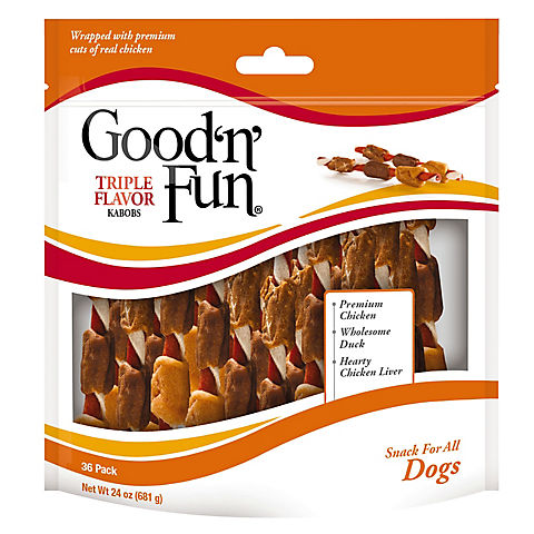 Good ’n’ Fun Triple Flavor Kabobs Rawhide Dog Treats, 24 oz./36 ct.