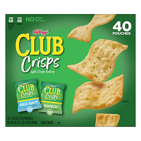 Kellogg's Club Cracker Crisps, with Baked Snack Crackers, and Party Snacks in Variety Pack, 30 oz. Case (40 Bags)
