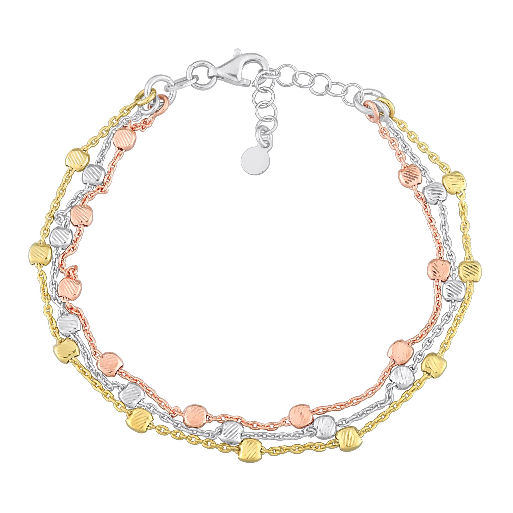 Multi-Strand Chain Bracelet in 3-Tone 18k Gold Plated Silver