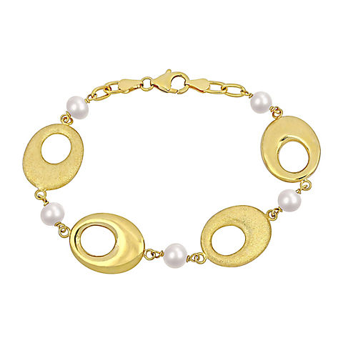 Cultured Freshwater Pearl Link Bracelet in 18k Gold Plated Silver