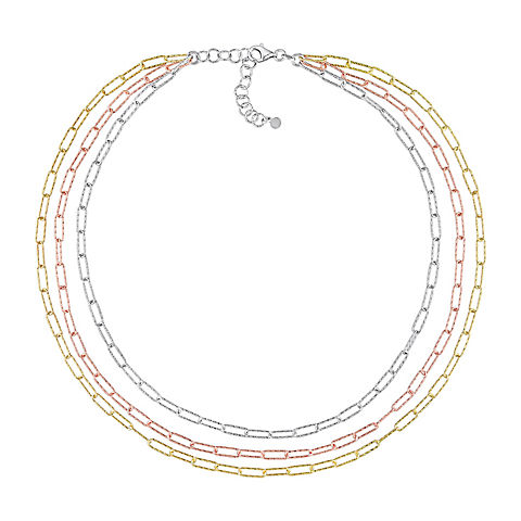 Paperclip Multi-Strand Chain Necklace in 18k 3-Tone Gold Plated Silver