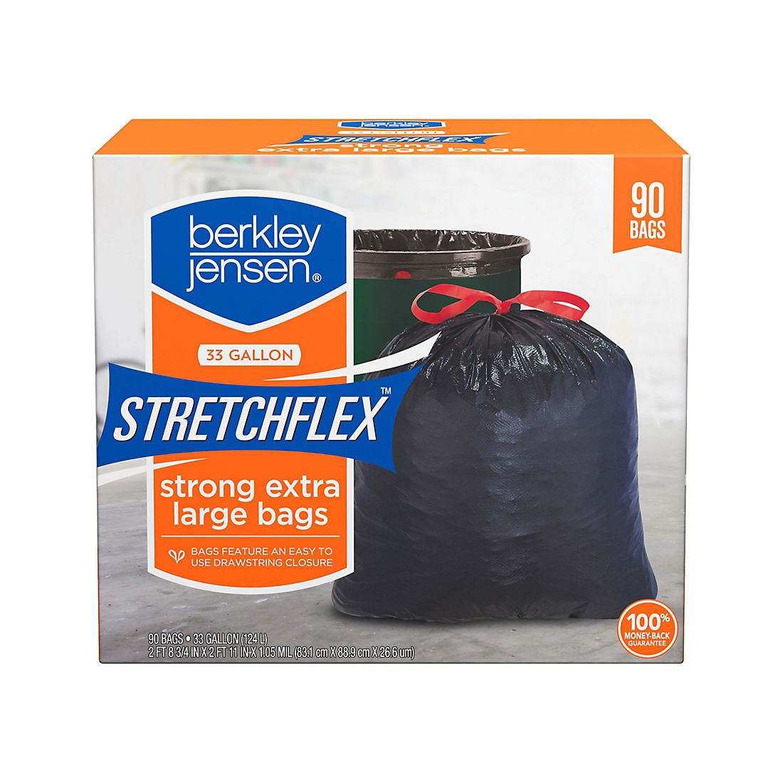 Berkley Jensen Stretchflex Drawstring Trash Bags, 90 ct./33 gal.